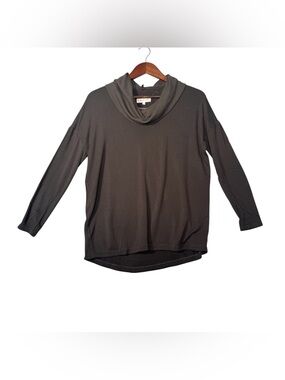 Lou Grey LOFT Cowl Neck Top Small Dark Olive Soft Knit Cozy Relaxed Fit